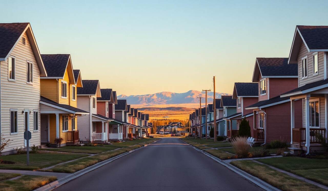 Residential street in Strathmore, Alberta with painted siding
